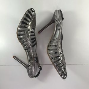 New GoMax Pewter Caged Stilletto Heels 8 Metallic